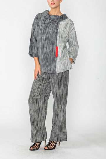 Black Color Block Linen Top